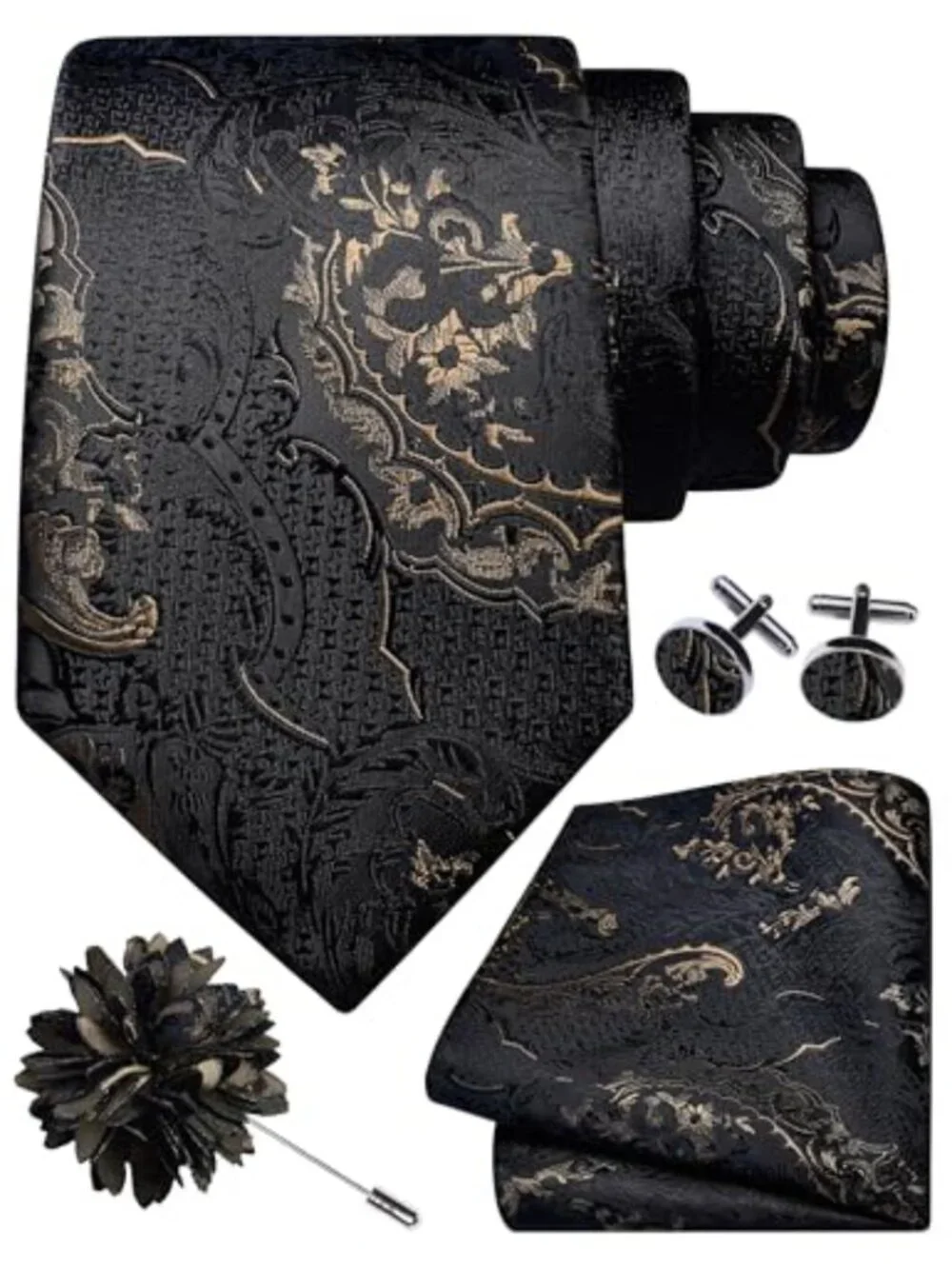Men's Paisley Tie Set - 4 Piece Silk Blend Necktie with Pocket Square
